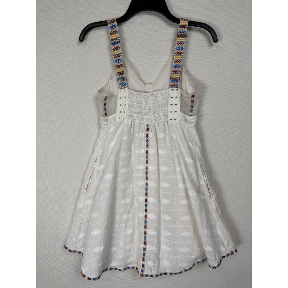 Free People New Romantics XS Embroidered Mini Dress Ivory Cotton Lined Pockets - Picture 3 of 16